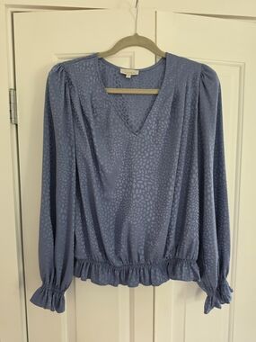 Chenault Dusty Blue V-Neck Long Sleeve Blouse